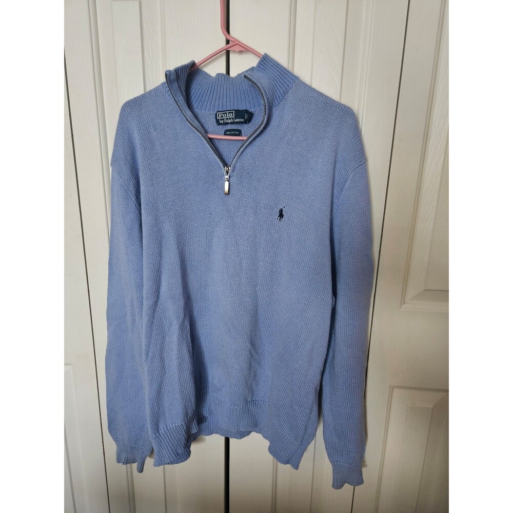 Polo Ralph Lauren 1/4 quarter zip sweater knit XXL 2X 2XL light sky Blue